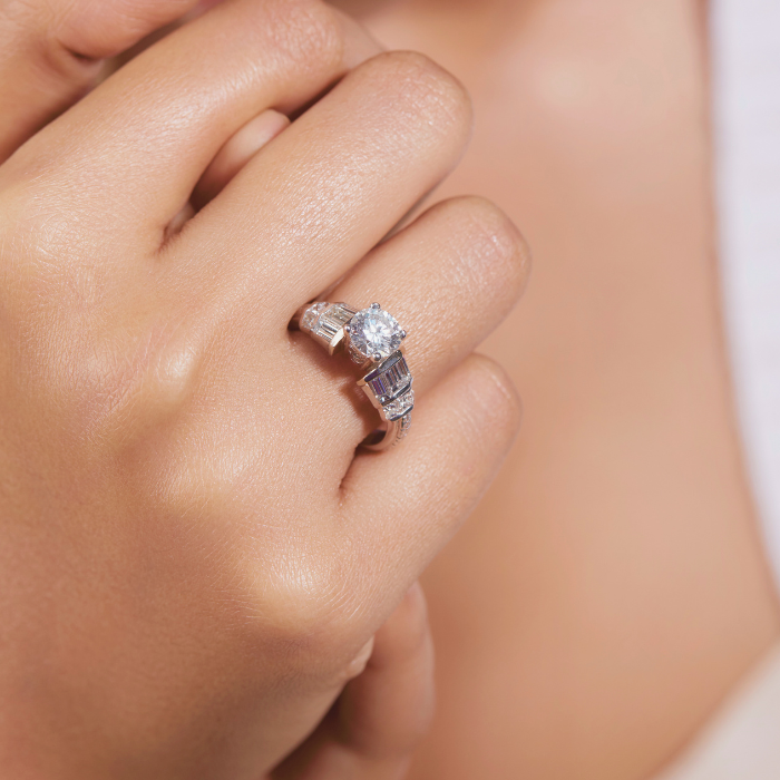 Baguette Crown Solitaire lab grown Diamond Ring