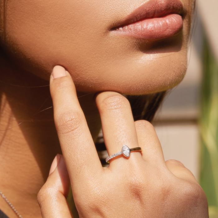 Half Pave Half Marquise Bezel Lab Grown Diamond Ring