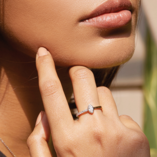 Half Pave Half Marquise Bezel Lab Grown Diamond Ring