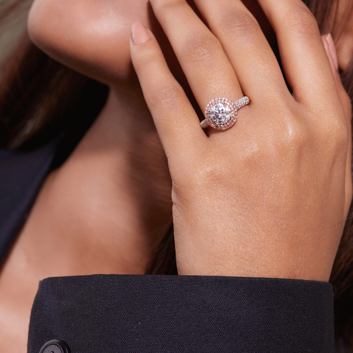Two-Tone Halo Round Solitaire Lab Grown Diamond Ring