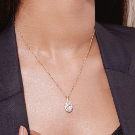 Oval Halo Lab Grown Diamond Necklace 2.5 Ct